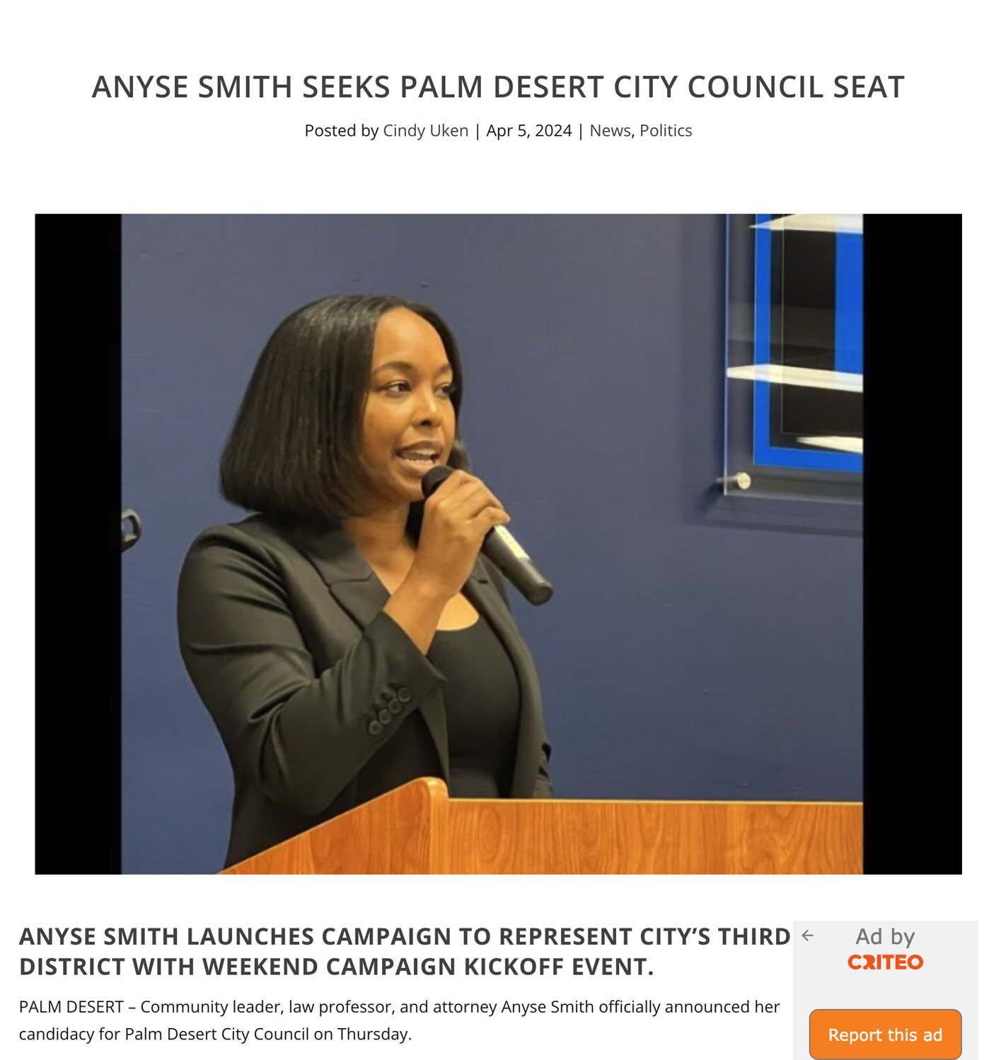Anyse Smith Seeks Palm Desert City Council Seat